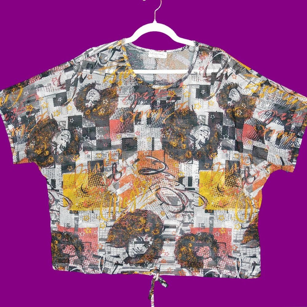 Full Circle Trends with Love Short Sleeve Colorful Mesh Top